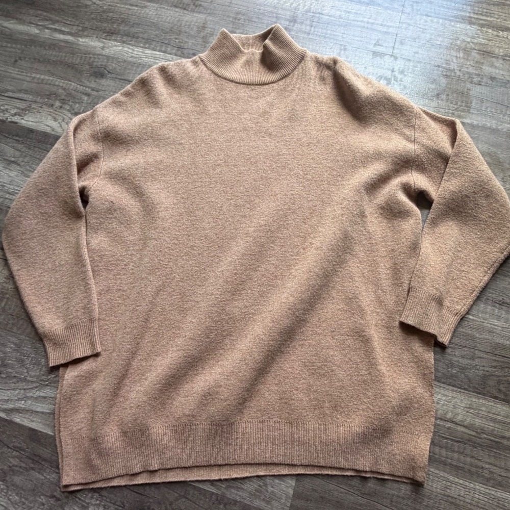 Stradivarius Womens XS Oversized Mock Neck Sweater Camel Tan Knit Drop Shoulder